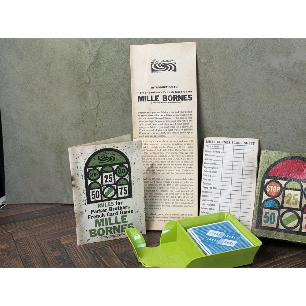 Mille Bornes 1962 Parker Brothers French Card Game Complete with Card Trays